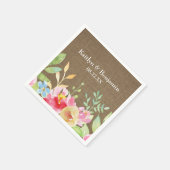 名前と日付カラフル水彩花Burlap スタンダードカクテルナプキン (角)