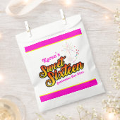 名前と日付ピンクと黄色のSweet sixteen フェイバーバッグ (クリップ留めされた状態)