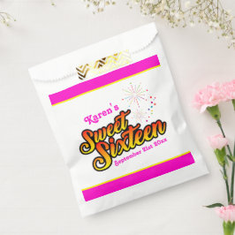 名前と日付ピンクと黄色のSweet sixteen フェイバーバッグ