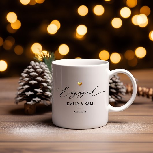 名前と日付入りペアマグカップ "Engaged" コーヒーマグカップ