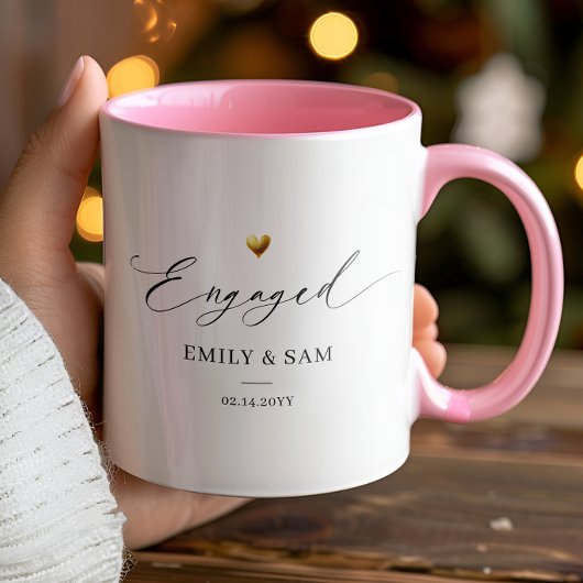 名前と日付入りペアマグカップ "Engaged" マグカップ