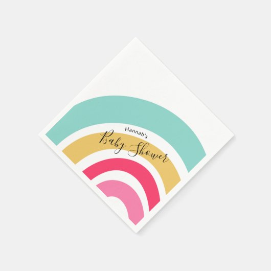 名前と明るい虹の赤ちゃんシャワー スタンダードカクテルナプキン (角)