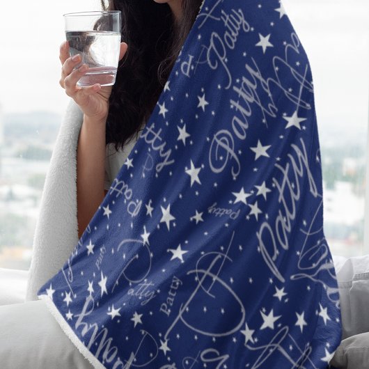 名前と星のタイポグラフィ青 フリースブランケット