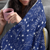 名前と星のタイポグラフィ青 フリースブランケット