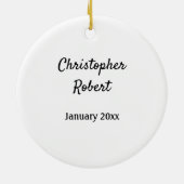 名前と期日ベビーのクリスマスを待っている セラミックオーナメント (裏面)