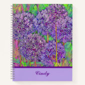 名前と水彩付き紫色のネギのモザイク ノートブック (正面)