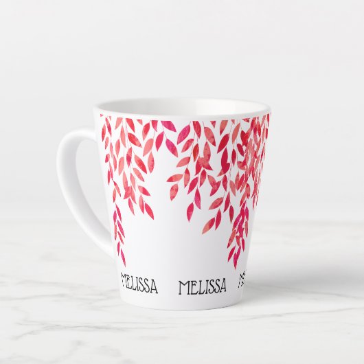 名前と熱い絵を描ピンクの葉のつる植物植物学 カフェラテマグ (左アングル)