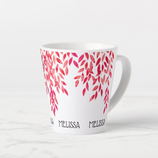 名前と熱い絵を描ピンクの葉のつる植物植物学 カフェラテマグ (右アングル)