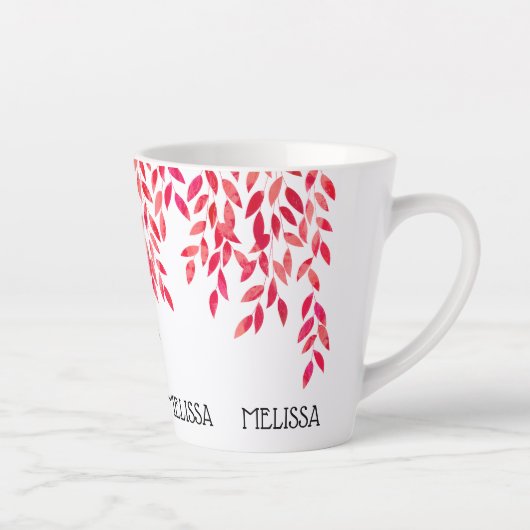 名前と熱い絵を描ピンクの葉のつる植物植物学 カフェラテマグ (右)