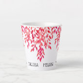 名前と熱い絵を描ピンクの葉のつる植物植物学 カフェラテマグ (正面)