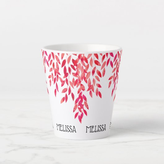 名前と熱い絵を描ピンクの葉のつる植物植物学 カフェラテマグ (正面)