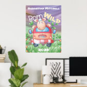 名前と生年月日が入ったワイルドな子供部屋のポスター ポスター (ホームオフィス)