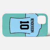 名前と番号が付いたライトブルーのサッカーシャツ Case-Mate iPhoneケース (裏面 (横))