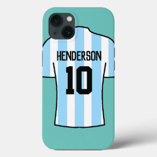 名前と番号が付いたライトブルーのサッカーシャツ iPhone 13ケース