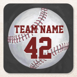 名前と番号が入った野球ボール スクエアペーパーコースター
