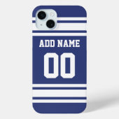 名前と番号のストライプ付いた青い白いジャージーの文字 Case-Mate iPhoneケース (裏面)