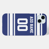 名前と番号のストライプ付いた青い白いジャージーの文字 Case-Mate iPhoneケース (裏面 (横))