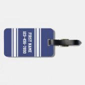 名前と番号のストライプ付いた青と白の文字 ラゲッジタグ (裏面横)