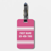名前と番号の付いたスポーツジャージー – ピンクホワイト ラゲッジタグ (裏面縦)
