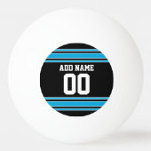 名前と番号の付いたブラックブルースポーツジャージー 卓球ボール (正面)