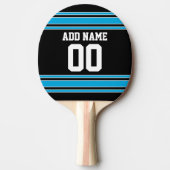 名前と番号の付いたブラックブルースポーツジャージー 卓球ラケット (正面)
