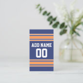 名前と番号の付いたブルーオレンジスポーツジャージー 名刺 (スタンド正面)