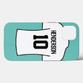 名前と番号の付いた白のサッカーシャツ Case-Mate iPhoneケース (裏面 (横))