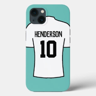 名前と番号の付いた白のサッカーシャツ iPhone 13ケース