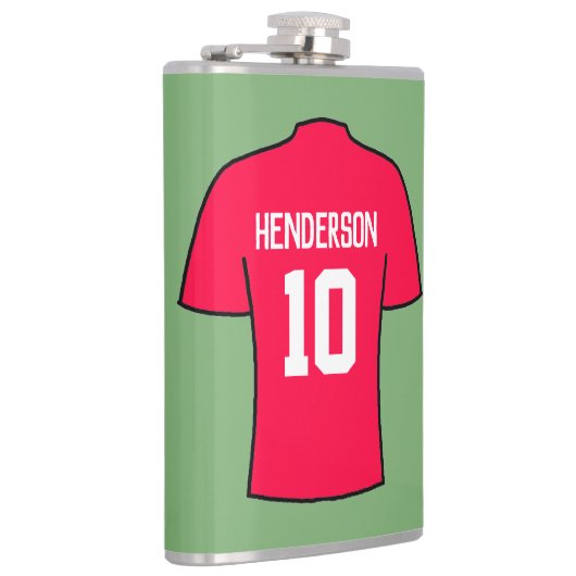 名前と番号の付いた赤サッカーシャツ フラスク (右)