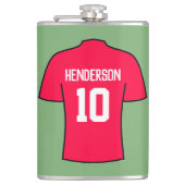 名前と番号の付いた赤サッカーシャツ フラスク (正面)