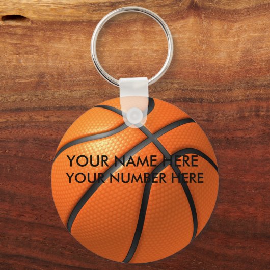 名前と番号を付けたキーチェーンバスケットボール キーホルダー (正面)