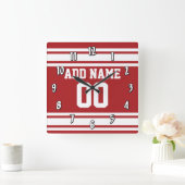 名前と番号を付けたスポーツジャージー スクエア壁時計 (ホーム)
