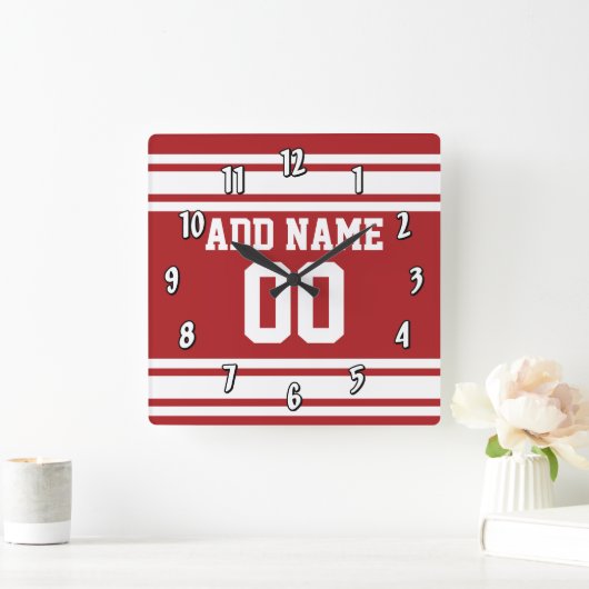 名前と番号を付けたスポーツジャージー スクエア壁時計 (ホーム)