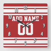 名前と番号を付けたスポーツジャージー スクエア壁時計 (正面)