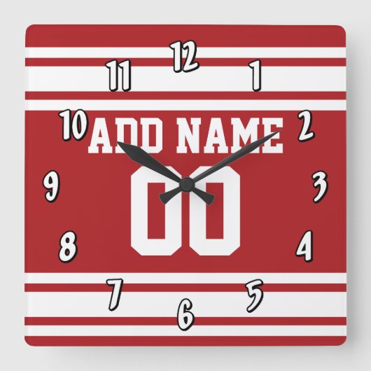 名前と番号を付けたスポーツジャージー スクエア壁時計 (正面)