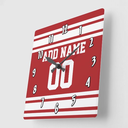 名前と番号を付けたスポーツジャージー スクエア壁時計 (傾斜)