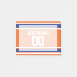 名前と番号を持つオレンジ色のブルースポーツジャージー ポストイット