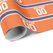 名前と番号を持つオレンジ色のブルースポーツジャージー ラッピングペーパー (ロールコーナー)