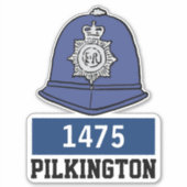名前と番号を持つ英国警察の巡査ヘルメット シール (正面)