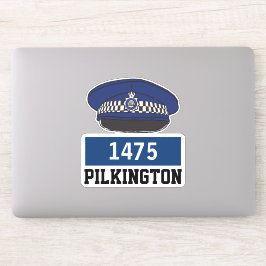 名前と番号を持つ英国警察官フラットキャップ男性 シール