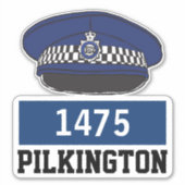 名前と番号を持つ英国警察官フラットキャップ シール (正面)