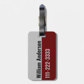 名前と番号を濃い赤と灰色に追加 ラゲッジタグ (裏面縦)