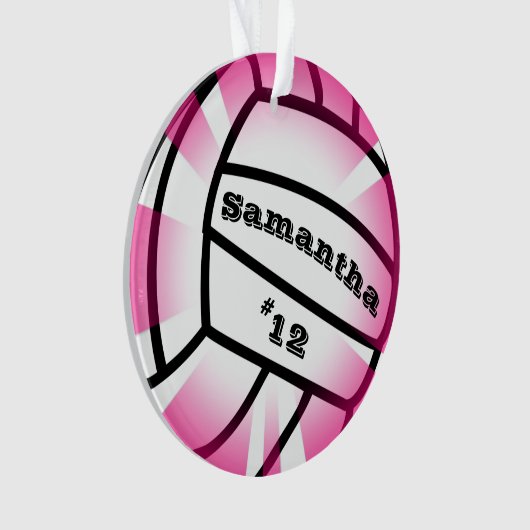 名前と番号クリスマス付きピンクバレーボール オーナメント (正面)