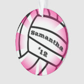 名前と番号クリスマス付きピンクバレーボール オーナメント (正面)