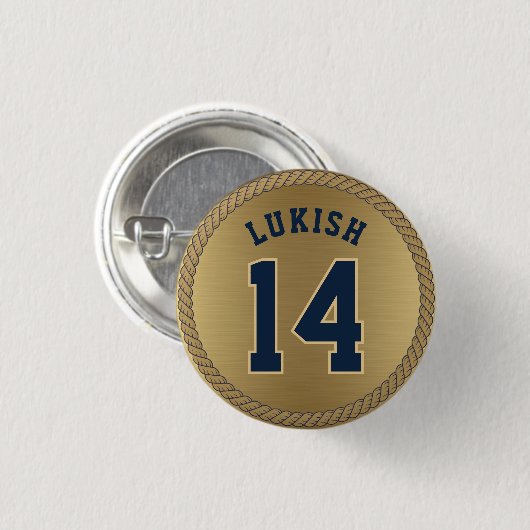 名前と番号ネイビーブルーと金ゴールド退役軍人 缶バッジ (正面&裏面)