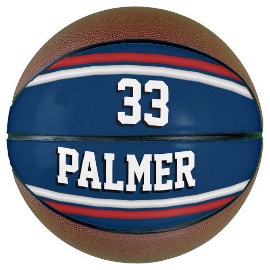 名前と番号付き青と赤のスポーツジャージー バスケットボール (正面)