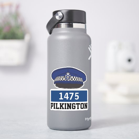 名前と番号入りイギリス男性警察官の帽子 シール (HydroFlask)