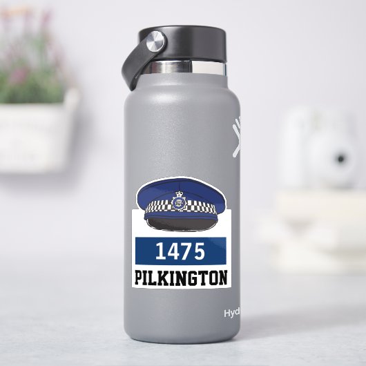 名前と番号入りイギリス警察官フラットキャップ シール (HydroFlask)