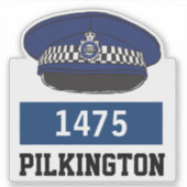 名前と番号入りイギリス警察官フラットキャップ シール (正面)