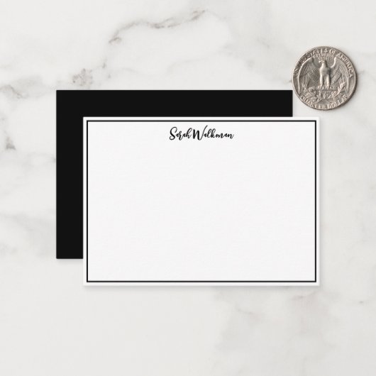 名前と空白の白黒ミニマル主義者 ノートカード (正面/裏面インサイチュ)
